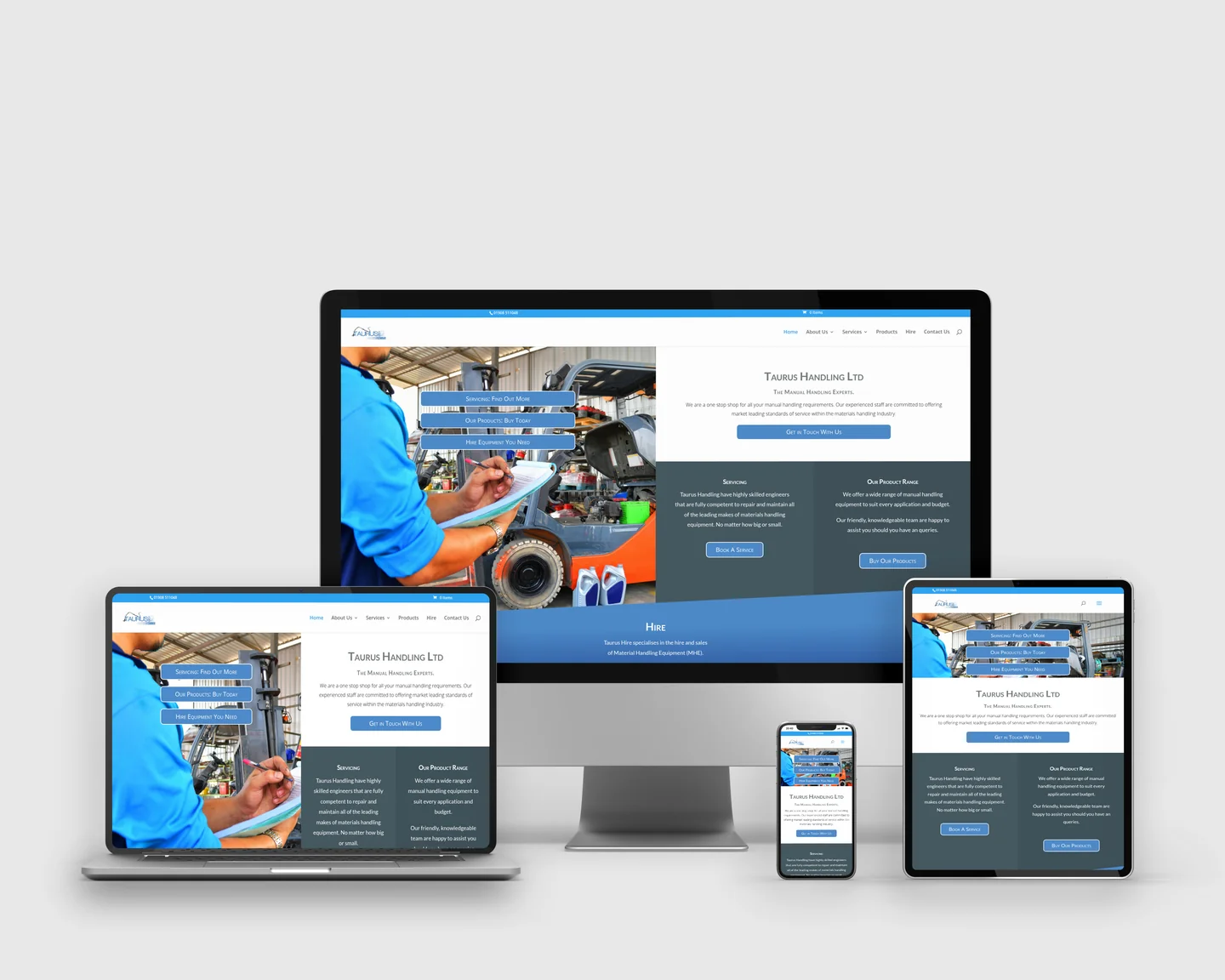 Taurus Handling responsive website mockup