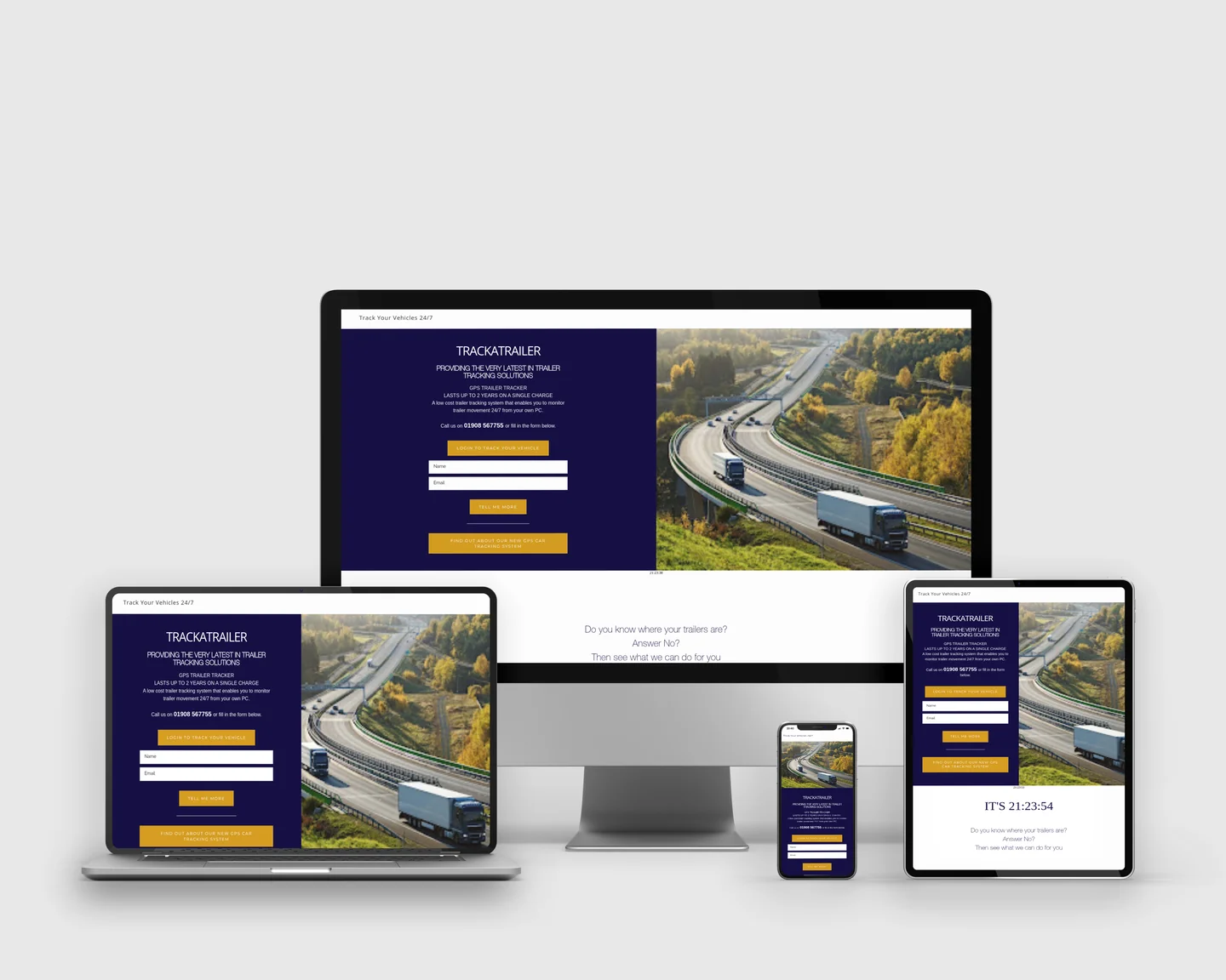 TrackATrailer responsive website mockup